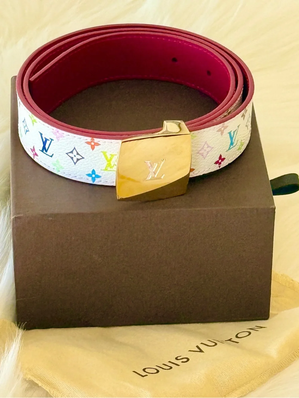 LOUIS VUITTON MURAKAMI MULTICOLOR BELT W/BOX AND DUST BAG SIZE 85/34